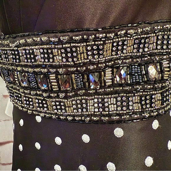 Jeweled Strapless Lace-Up Back Black and White Polka Dot Maxi Dress Size Small - Picture 14 of 16